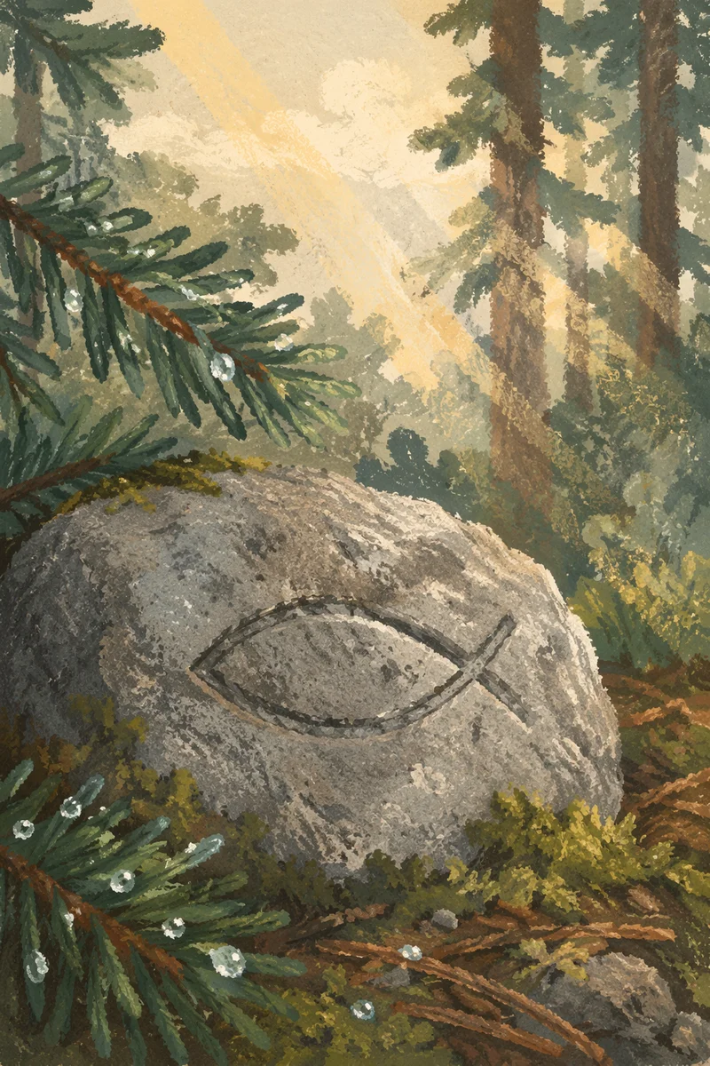 Ancient Ichthys Carving on Evergreen Stone