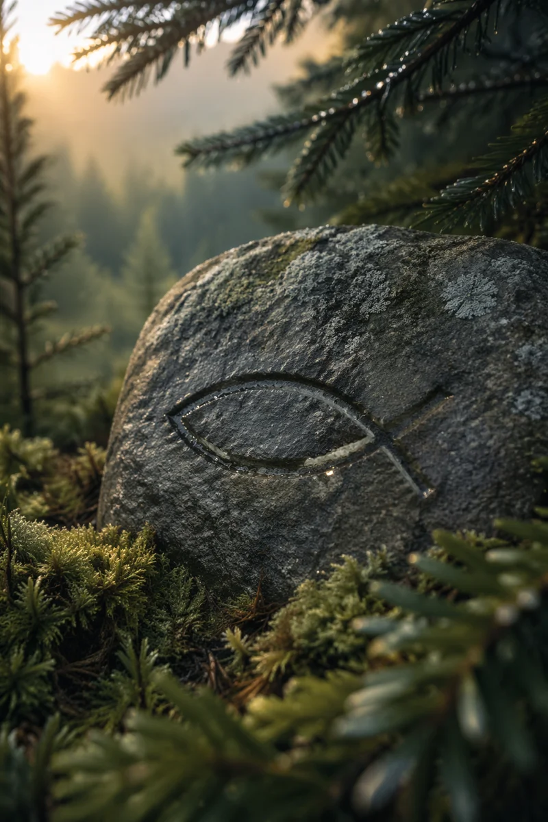 Ichthys Carved Stone in Evergreen Dawn