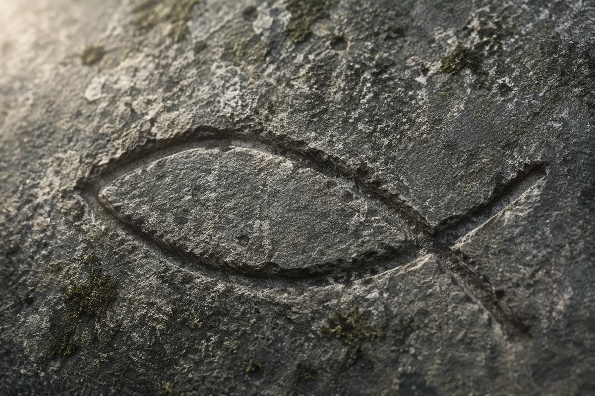 Weathered Stone Ichthys with Evergreen Moss