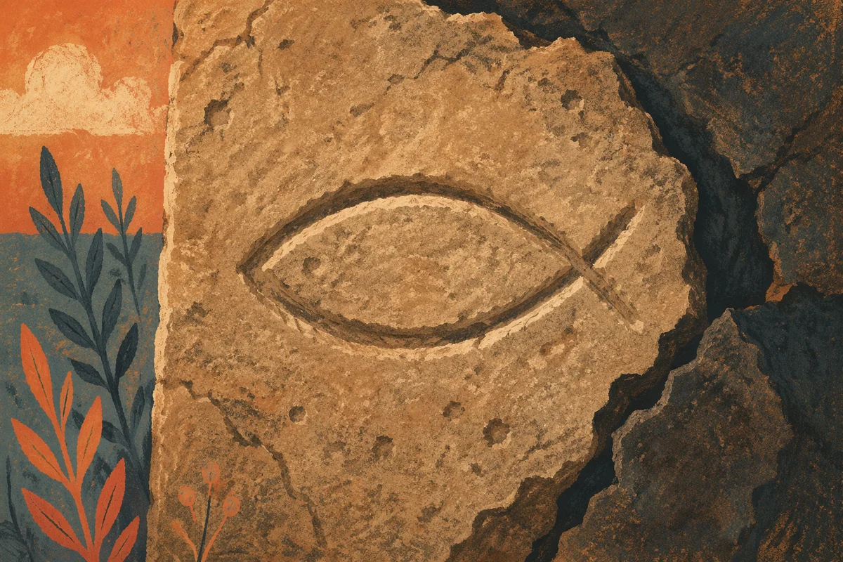 Ancient Ichthys Symbol Carved in Weathered Stone