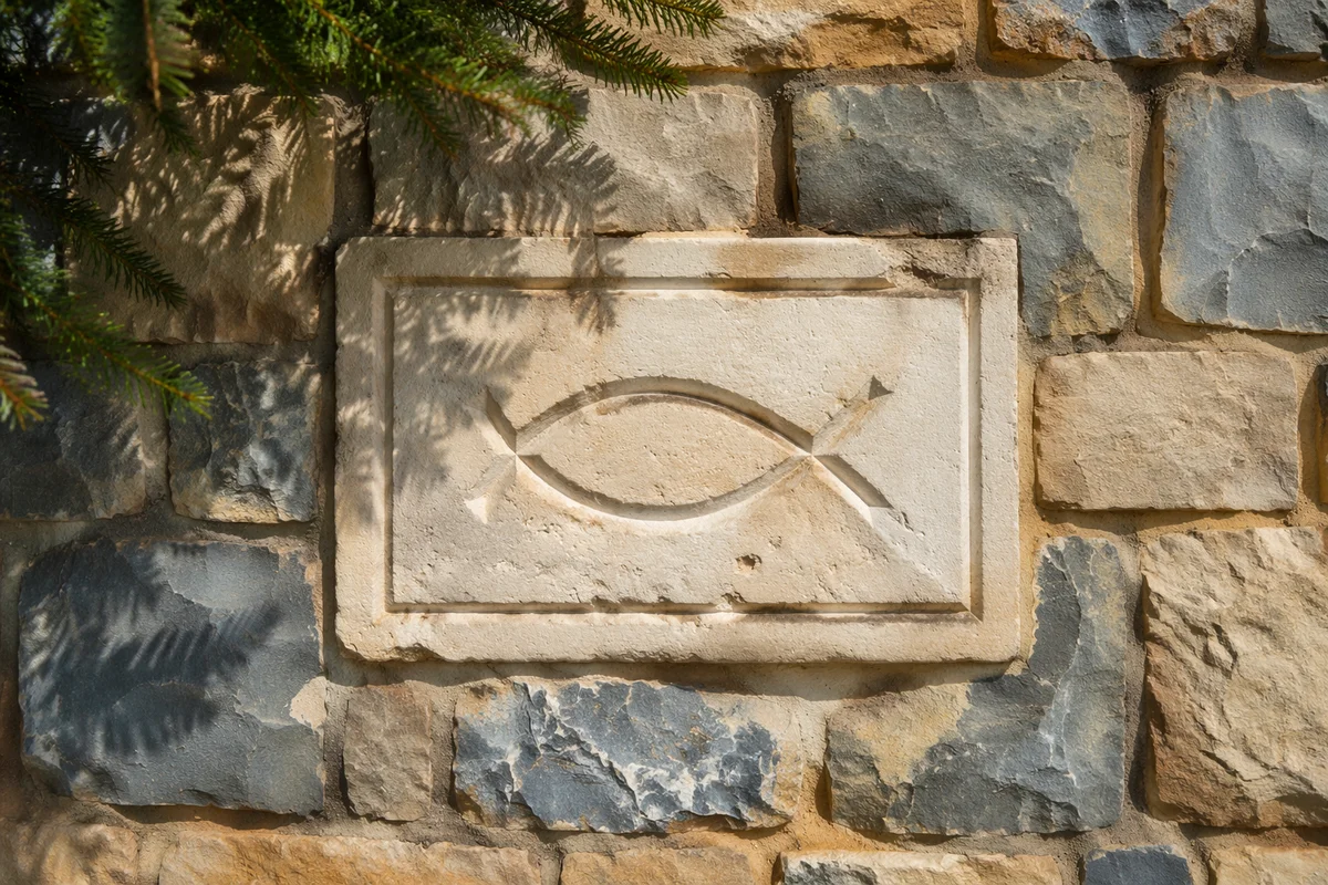 Ichthys Fish Symbol on Weathered Stone