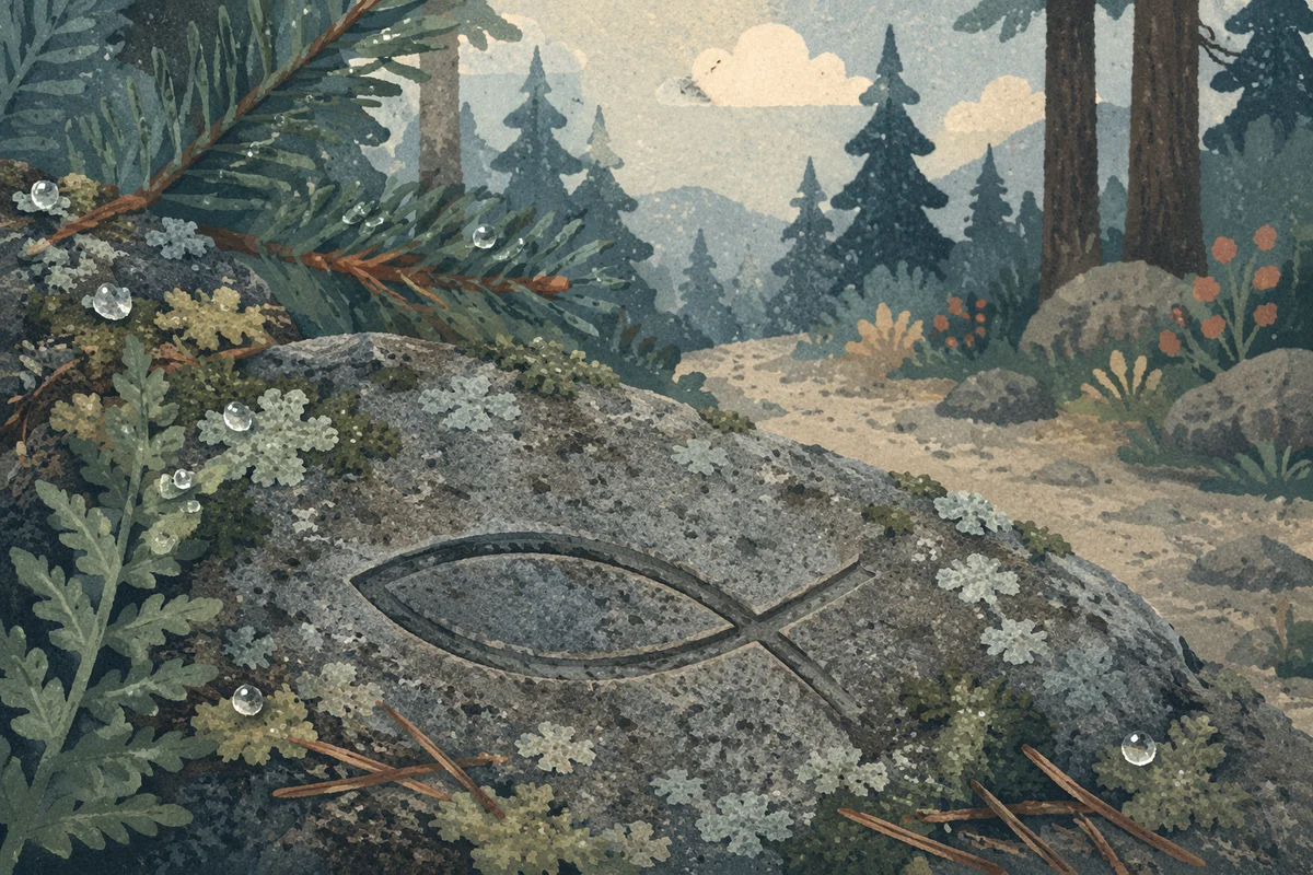 Ichthys Symbol Carved on Forest Stone