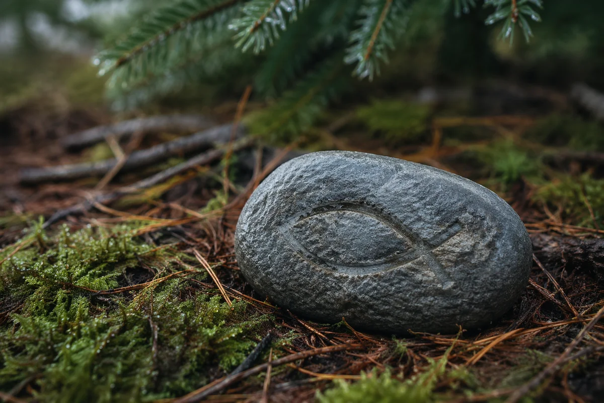 Ichthys Symbol Carved on Forest Stone