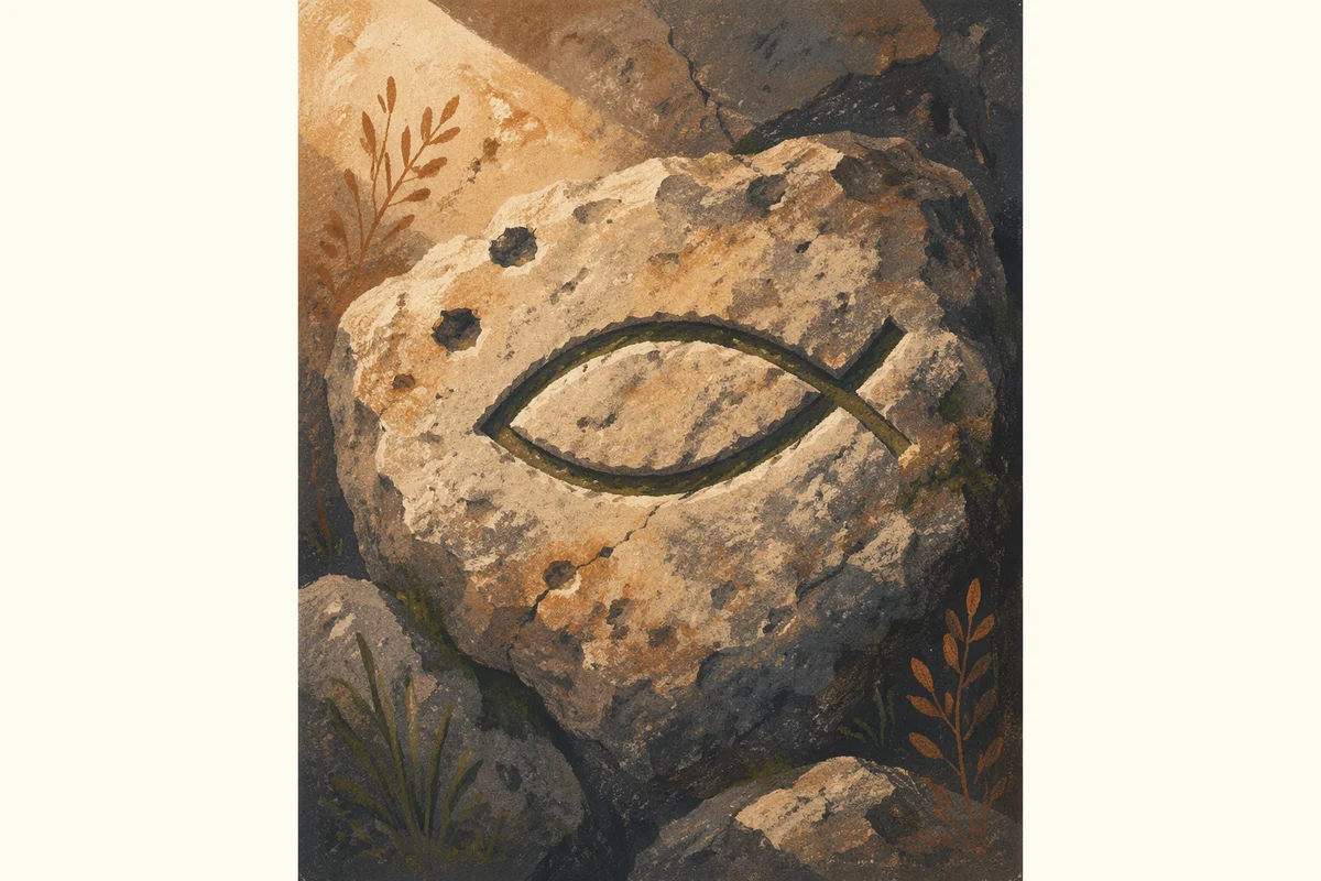 Ancient Ichthys Symbol Carved in Stone