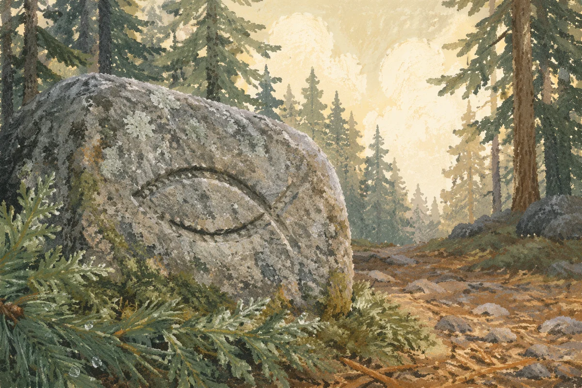 Ichthys Carving on Evergreen Woodland Stone