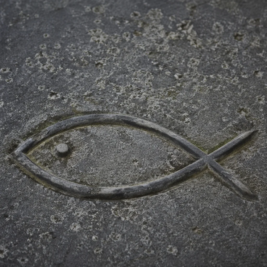 Ichthys Fish Carving on Weathered Stone
