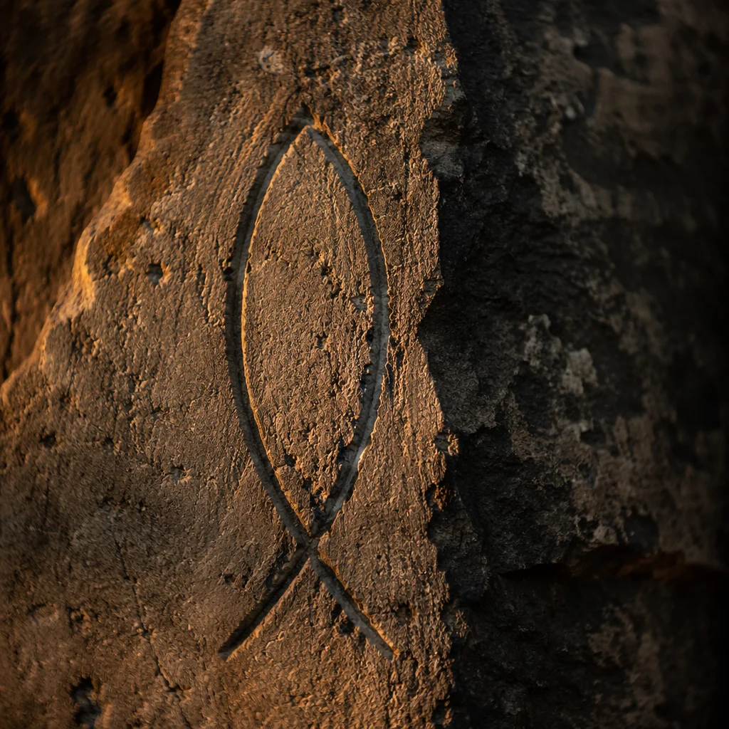 Ancient Ichthys Carving on Weathered Stone