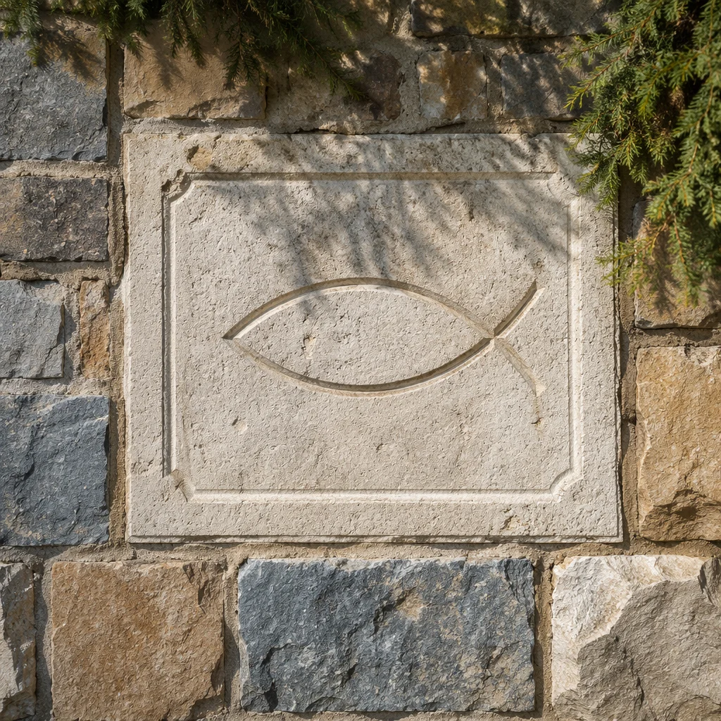 Carved Ichthys Symbol on Weathered Limestone