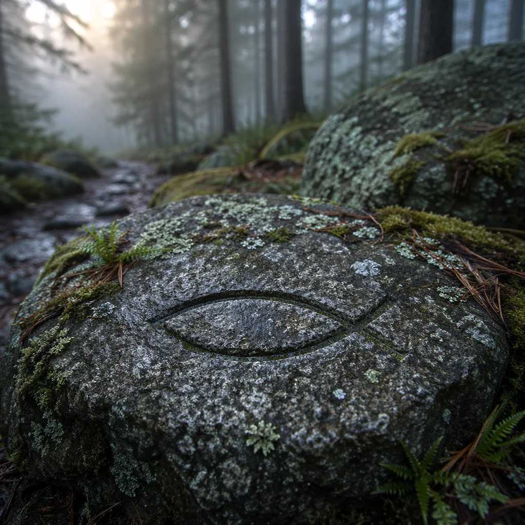 Ichthys Symbol Carved on Forest Stone