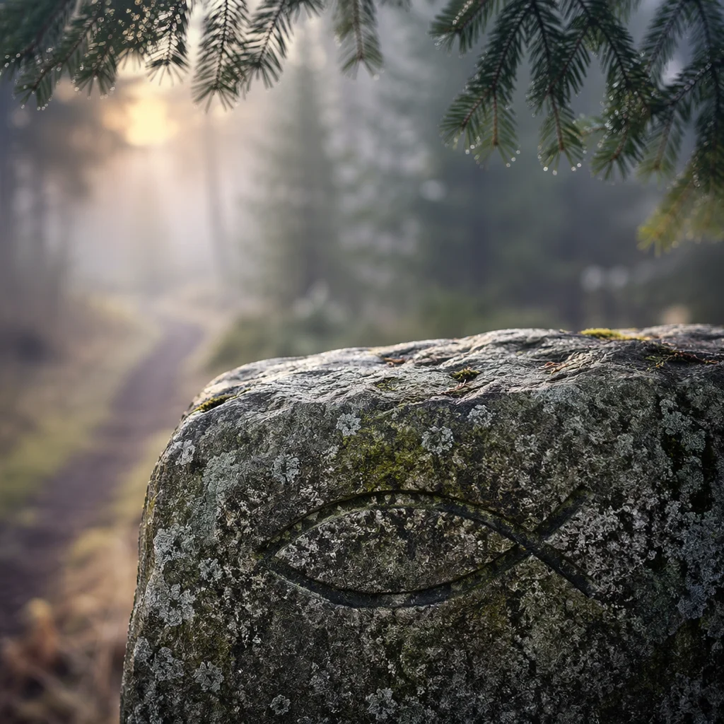 Ichthys Symbol Carved in Forest Stone