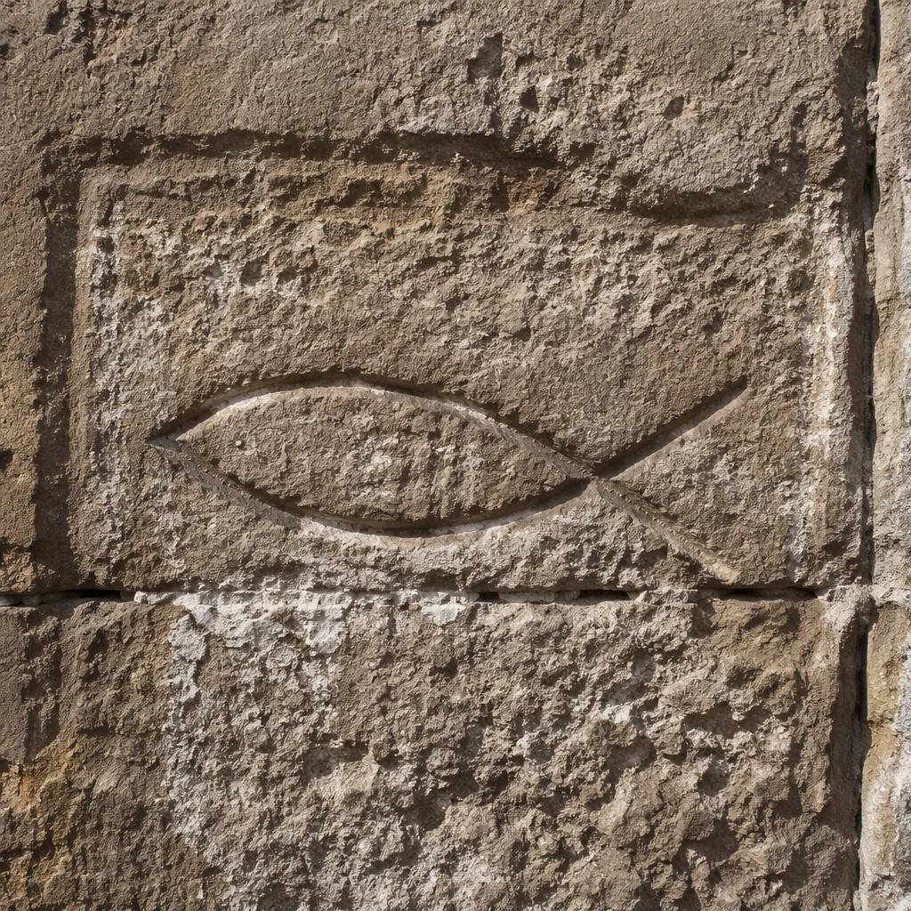 Ancient Ichthys Symbol Carved in Sandstone