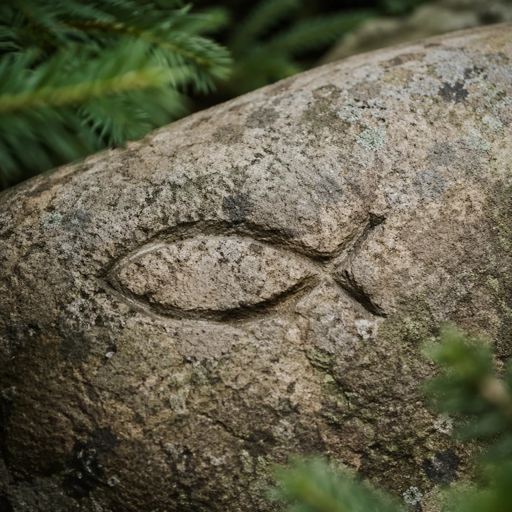 Ancient Ichthys Carving on Weathered Stone