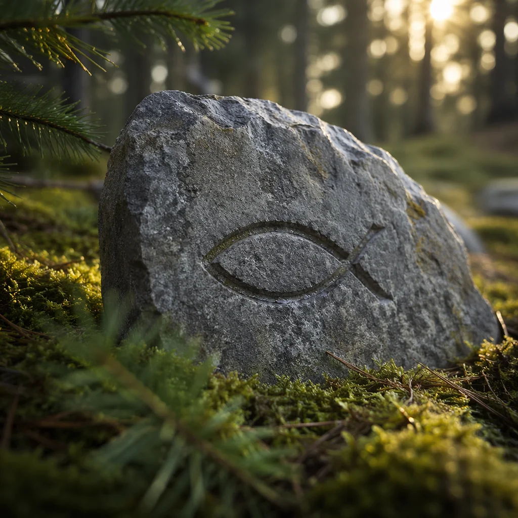 Ichthys Symbol Carved in Evergreen Stone