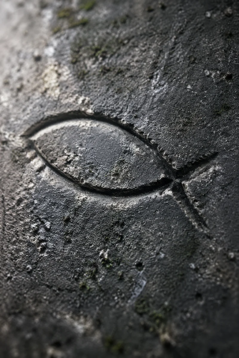 Ancient Ichthys Carving on Weathered Stone
