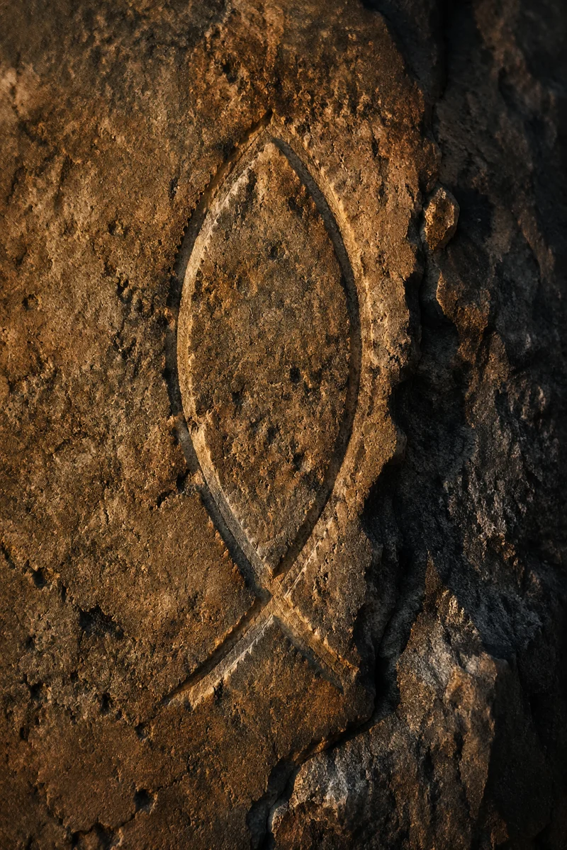 Ancient Ichthys Carving on Weathered Stone