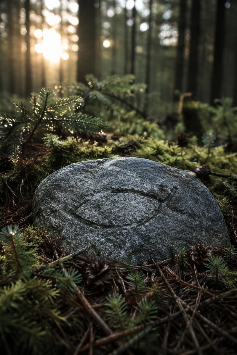 Ichthys Carving on Forest Stone