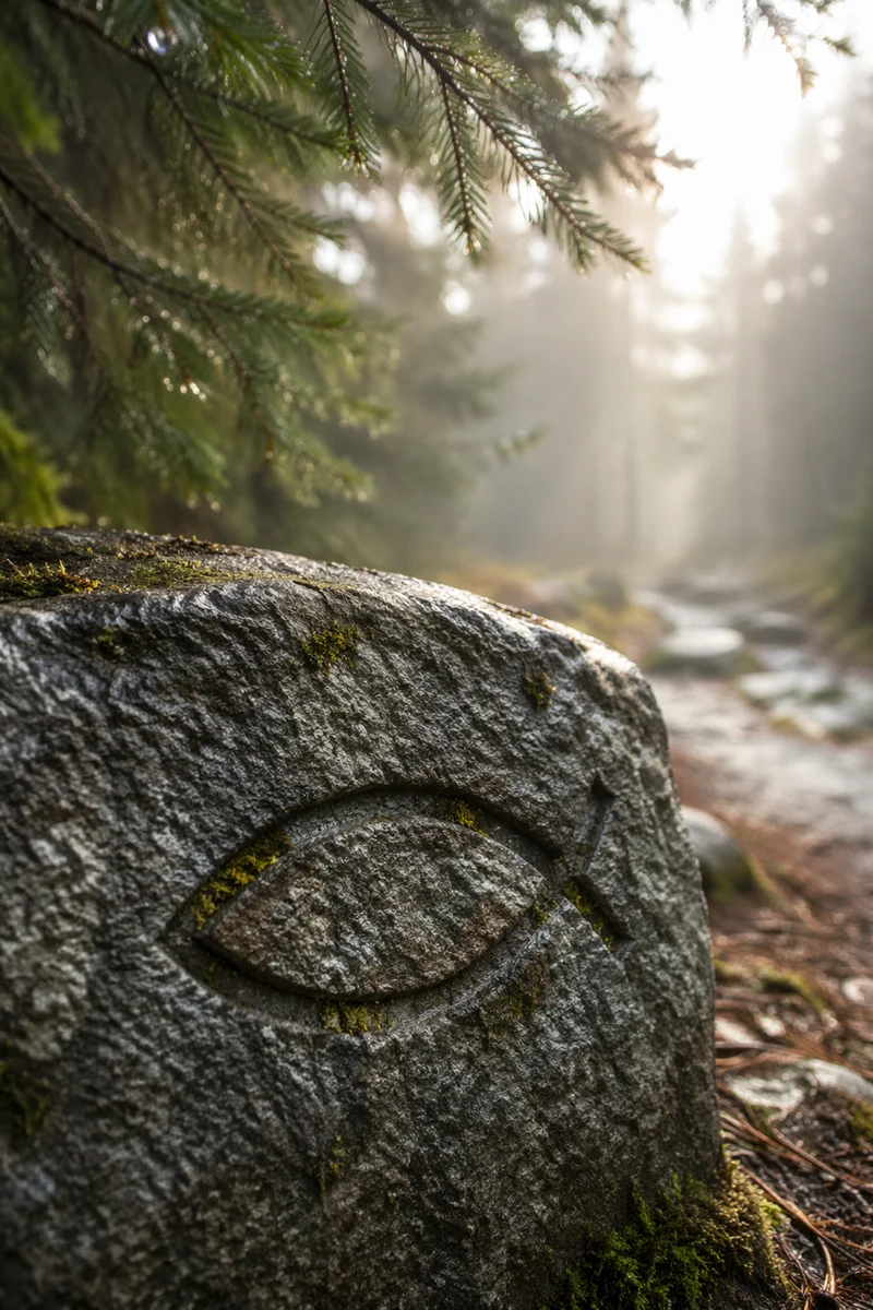 Ichthys Symbol Carved in Forest Stone
