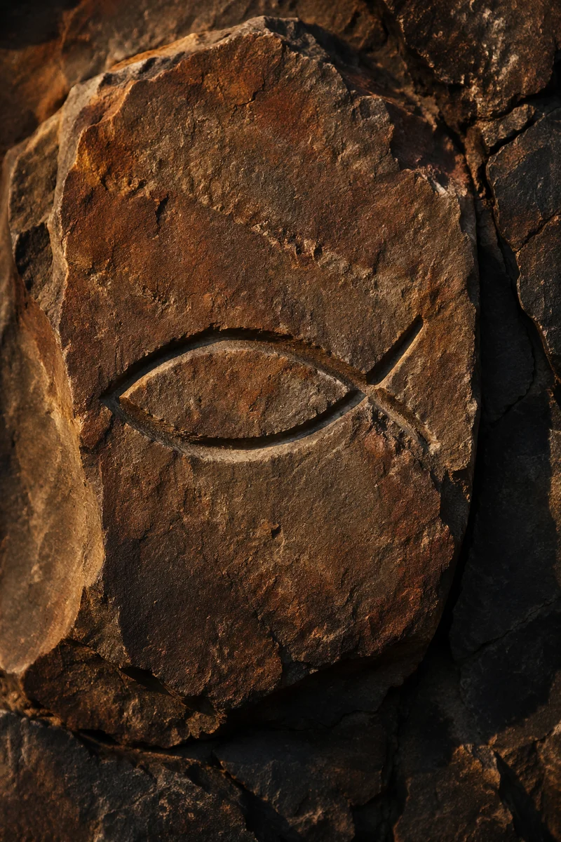 Ancient Ichthys Symbol Carved in Stone