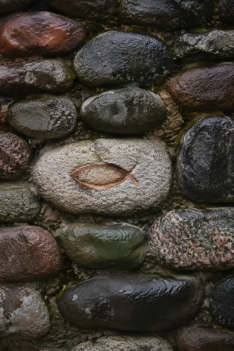 Carved Ichthys on Rainy River Stone