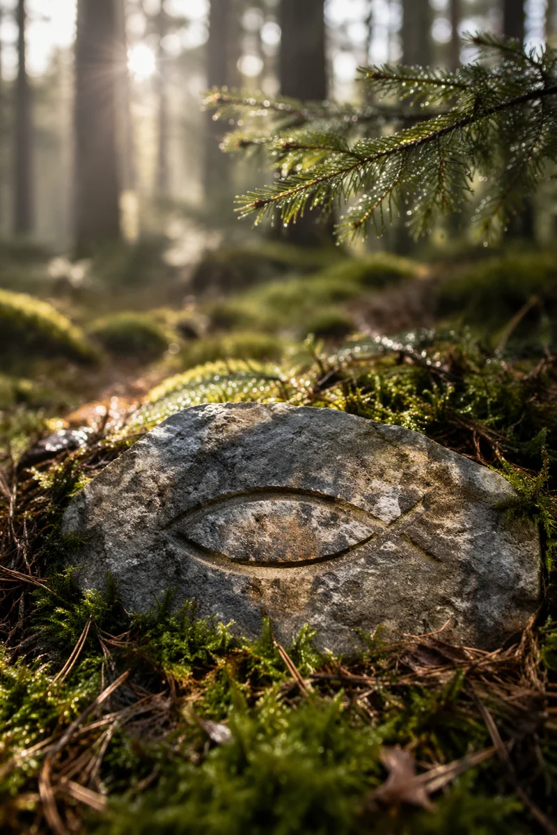Ancient Ichthys Carving on Evergreen Stone