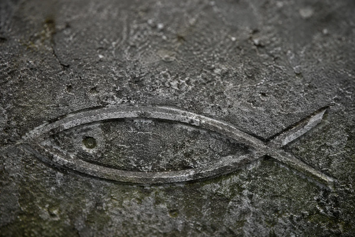 Ichthys Fish Carving on Weathered Stone