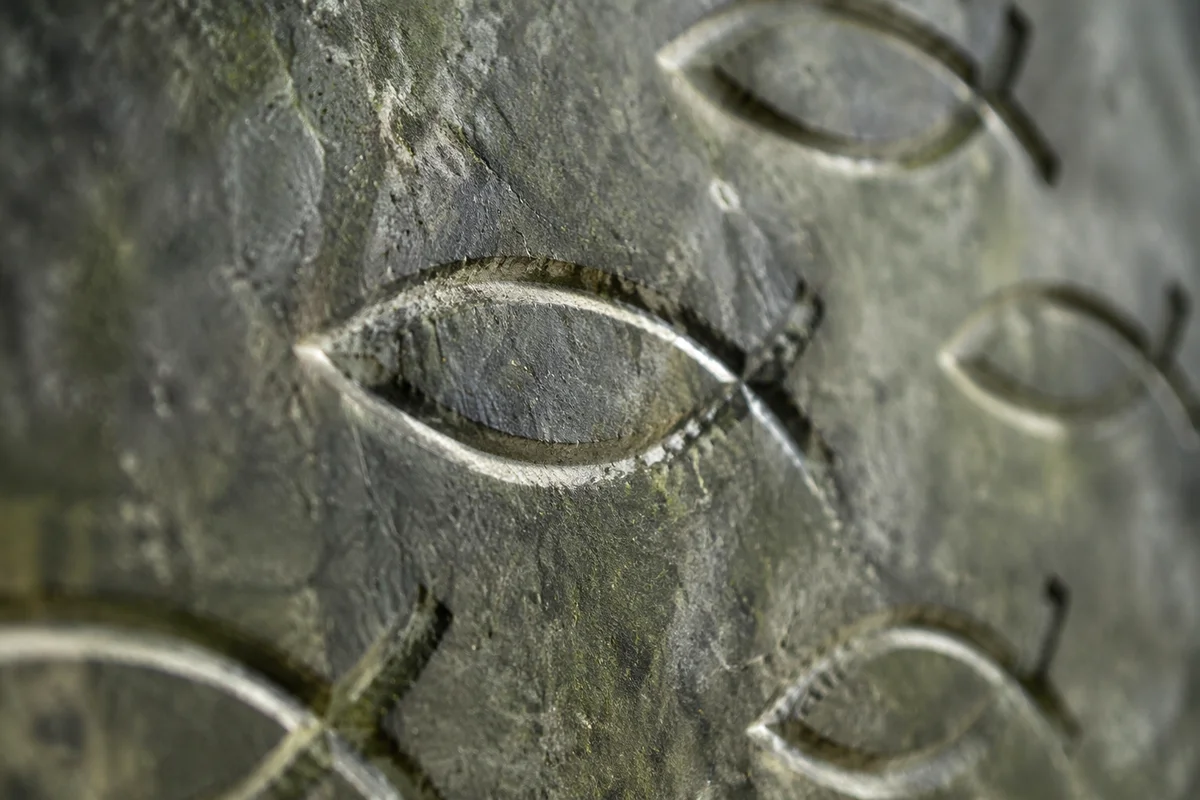 Carved Ichthys Symbols on Weathered Stone