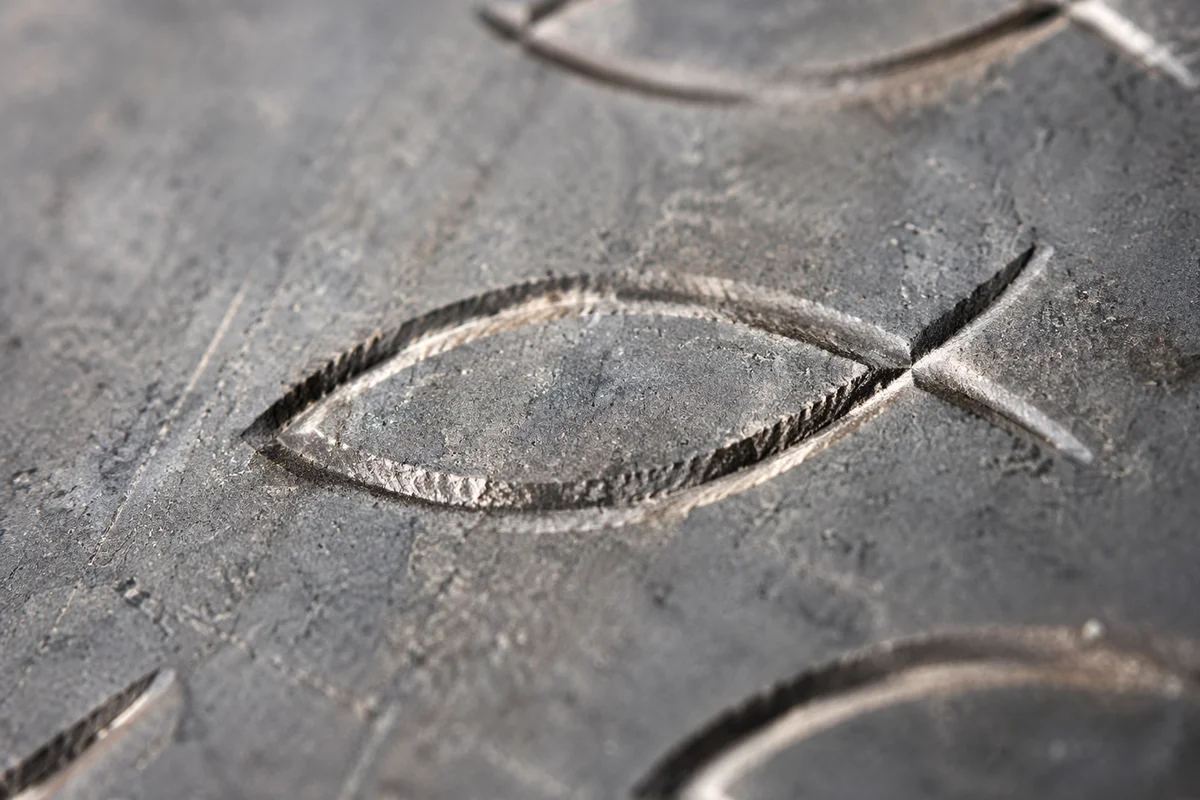 Weathered Stone Ichthys Carvings in Macro