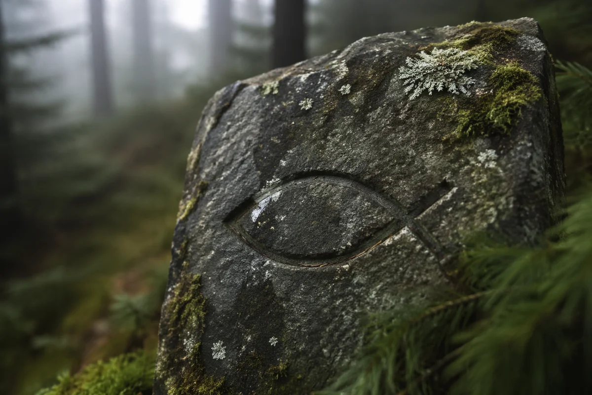 Ancient Ichthys Carving in Evergreen Grove