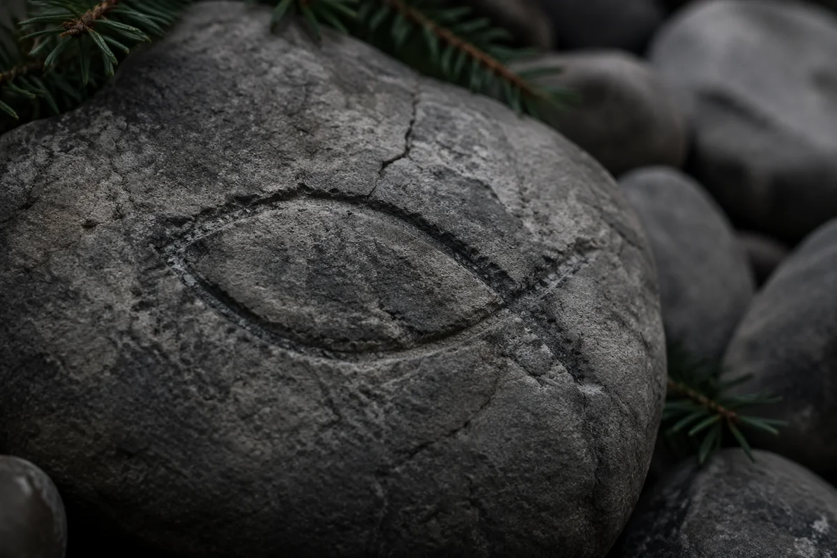 Weathered Ichthys Carving on Ancient Stone