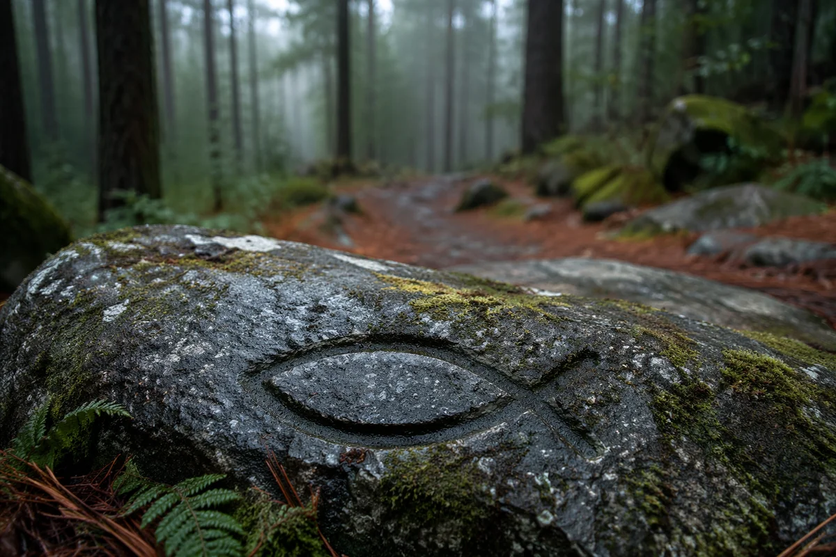Ichthys Fish Symbol on Forest Stone
