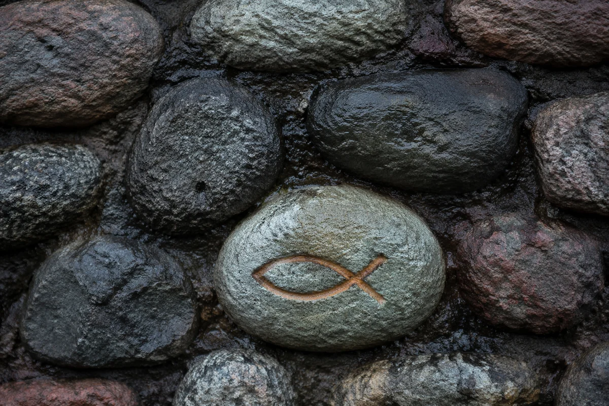 Ichthys Fish Symbol Carved in Stone