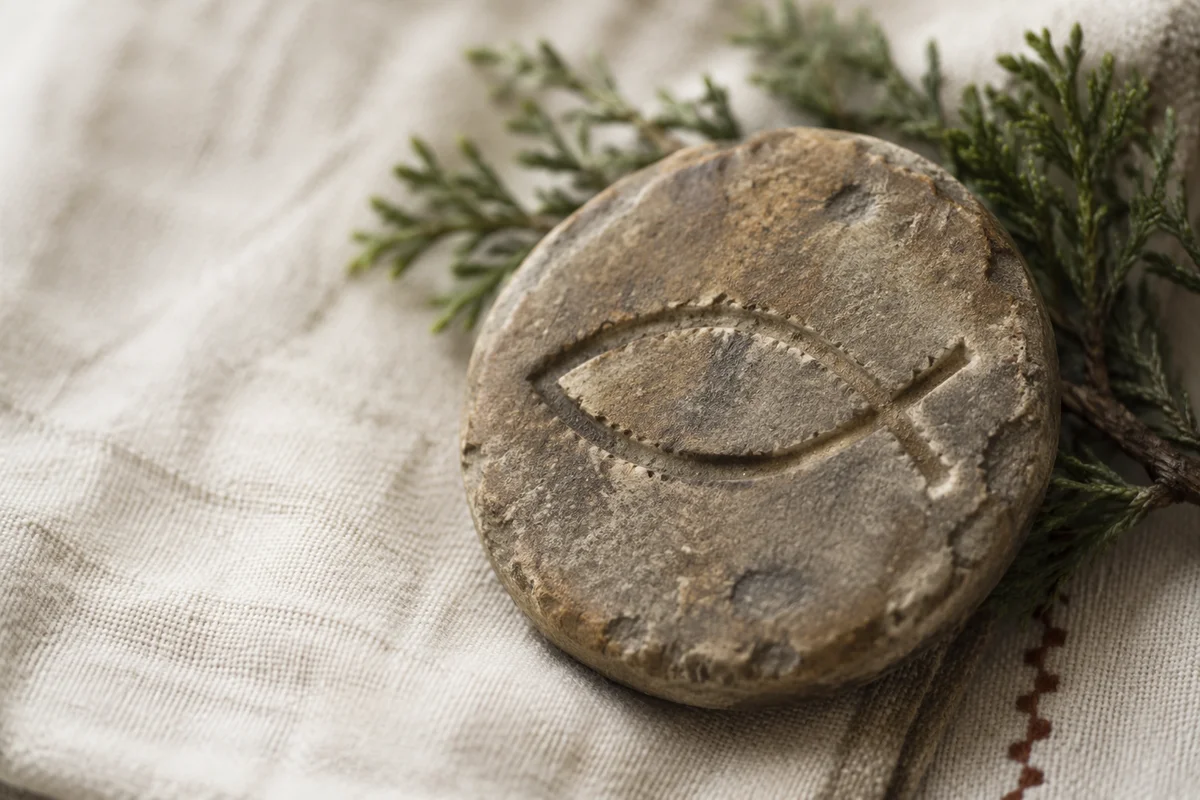 Weathered Ichthys Stone on Linen