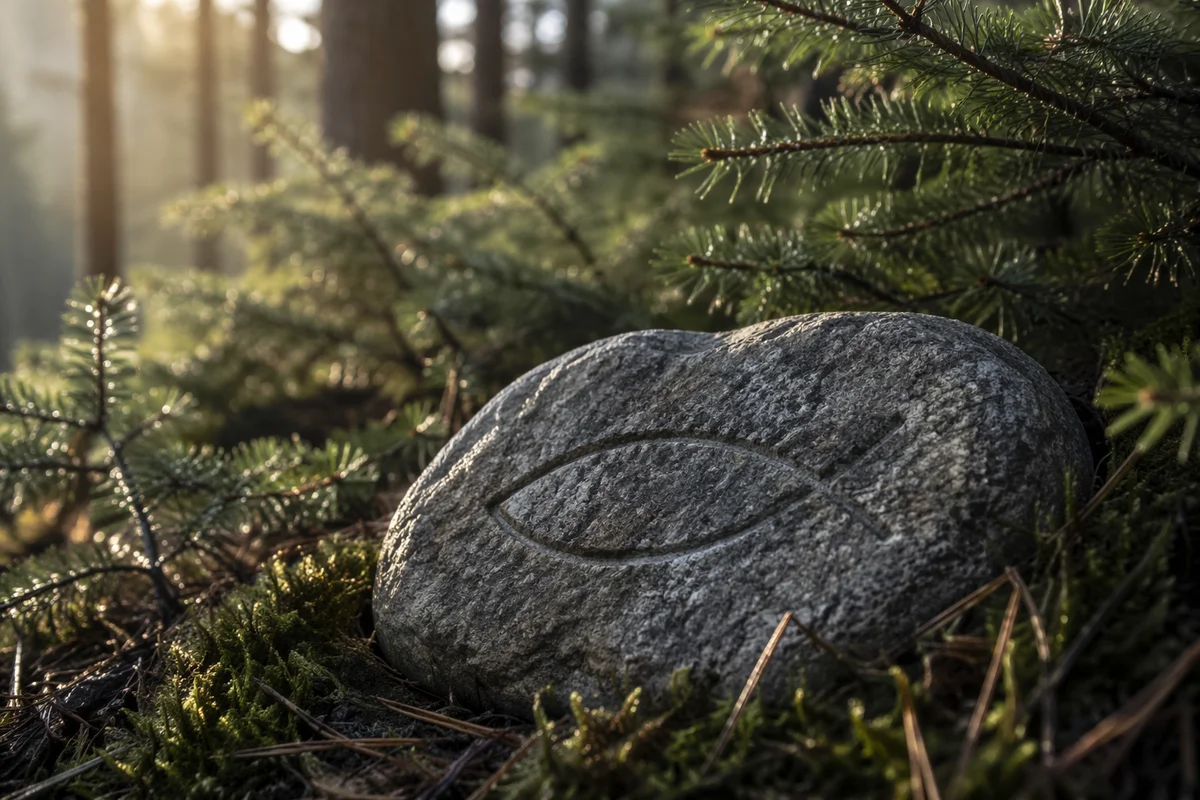 Ancient Ichthys Carving on Evergreen Forest Stone