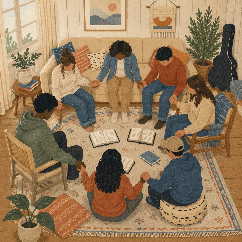 Intercessory Prayer Circle in Cozy Living Room