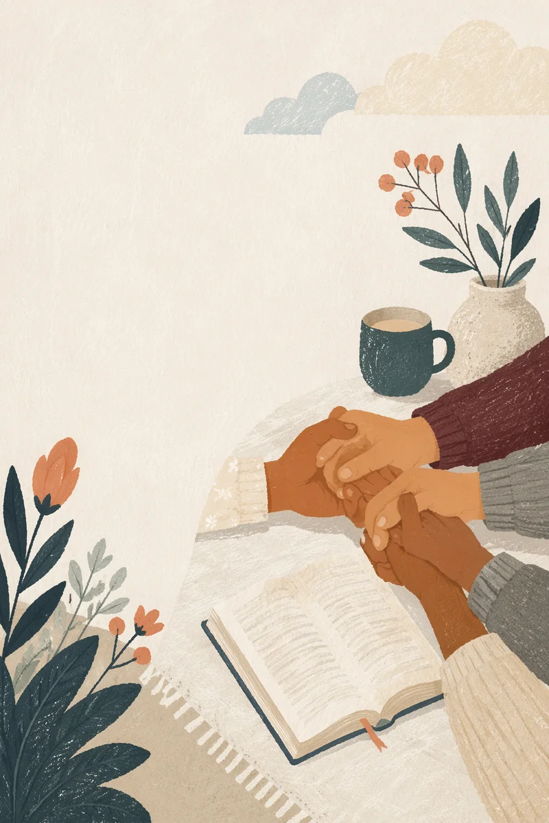 Clasped Hands Beside Open Devotional Book