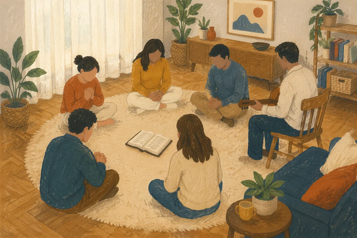Intercessory Prayer Circle in Warm Living Room