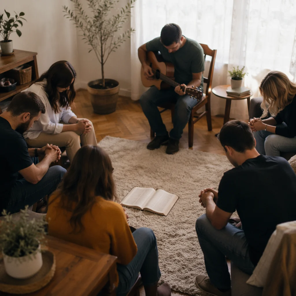 Intercessory Prayer Circle in Warm Living Room