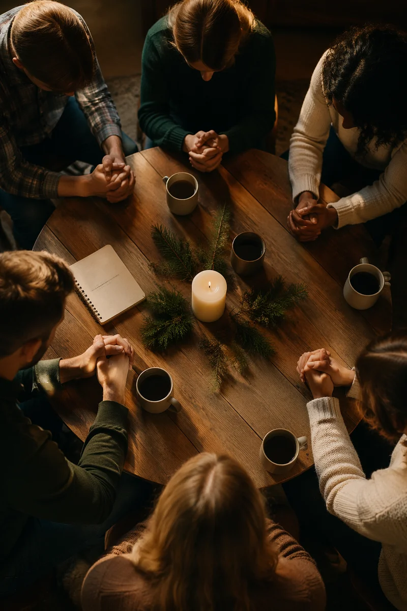 Intercessory Prayer Circle Around Wooden Table