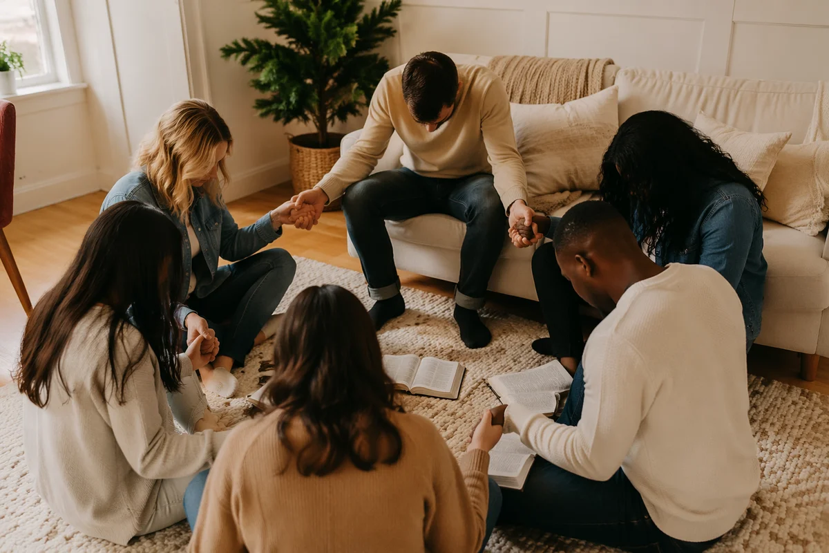 Intercessory Prayer Circle in Cozy Living Room