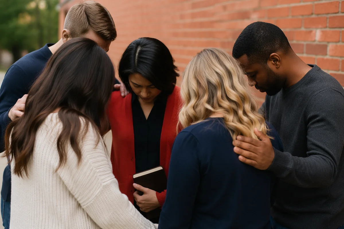 Outdoor Intercessory Prayer Circle by Brick Wall