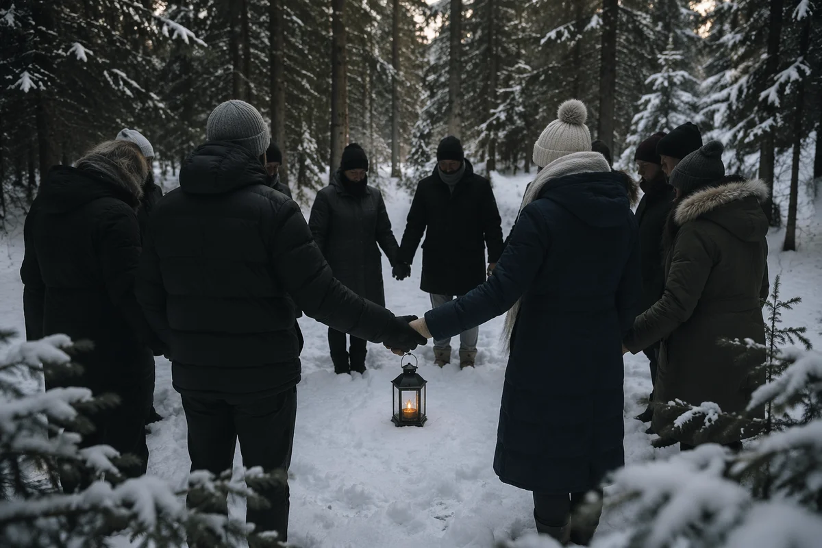Intercessory Prayer Circle in Evergreen Forest