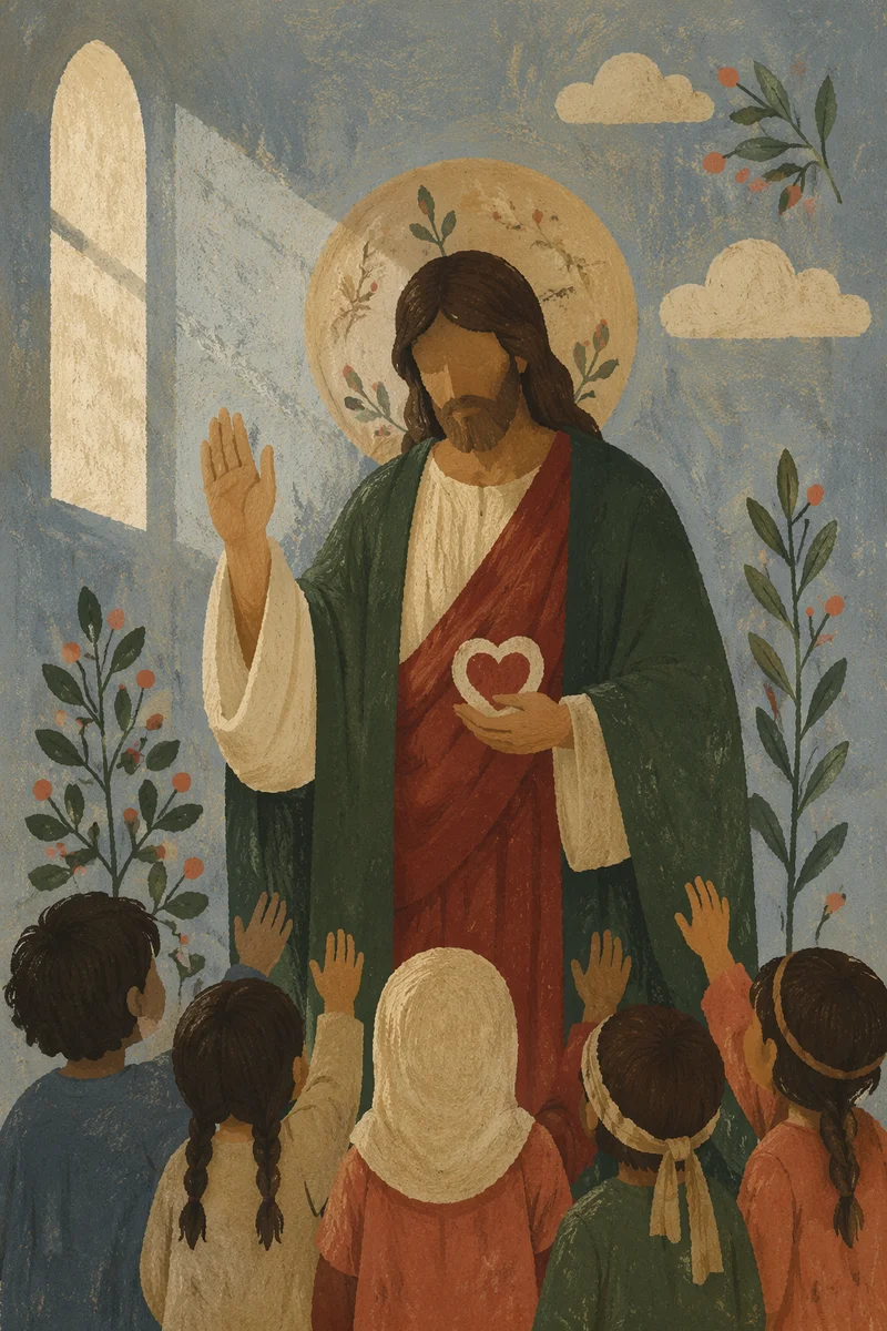 Jesus Blessing Children in Evergreen Devotion