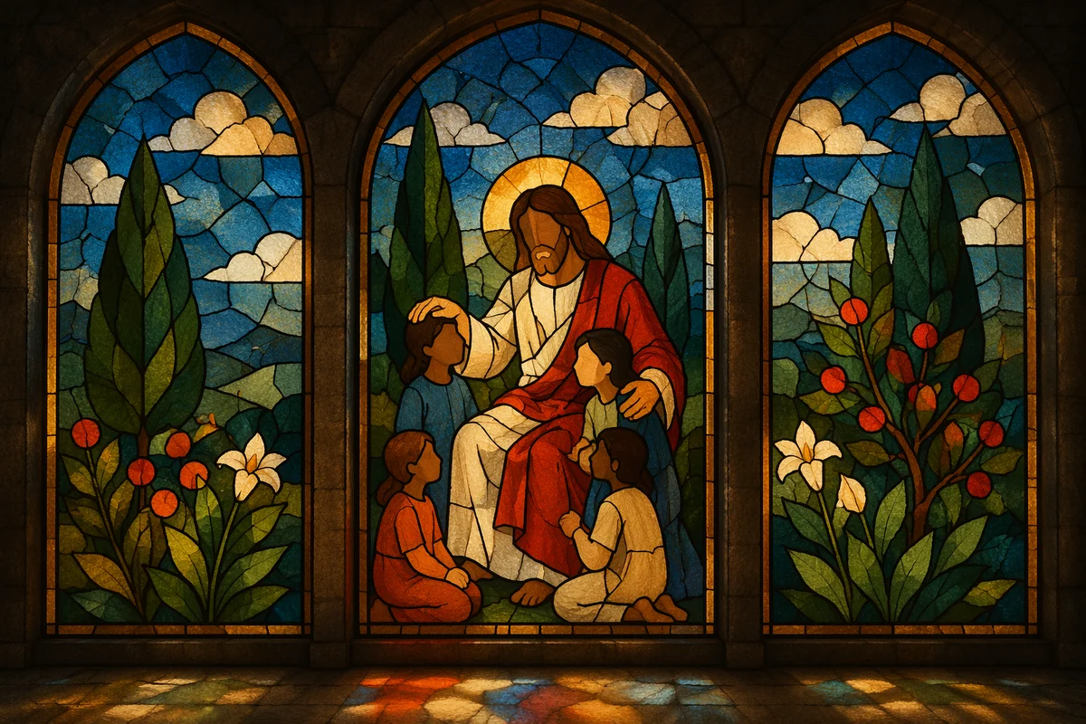 Jesus Blessing Children Stained Glass Chapel