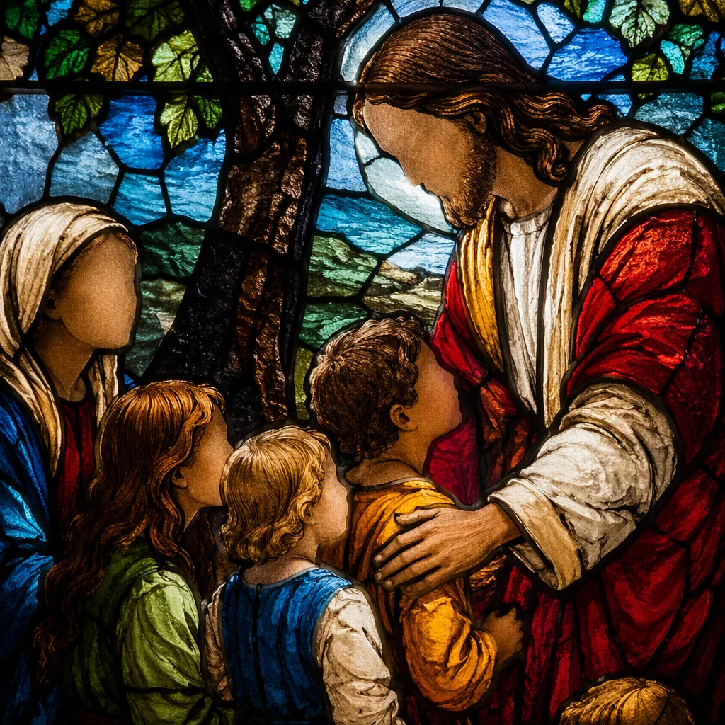 Stained Glass Jesus Blessing Children