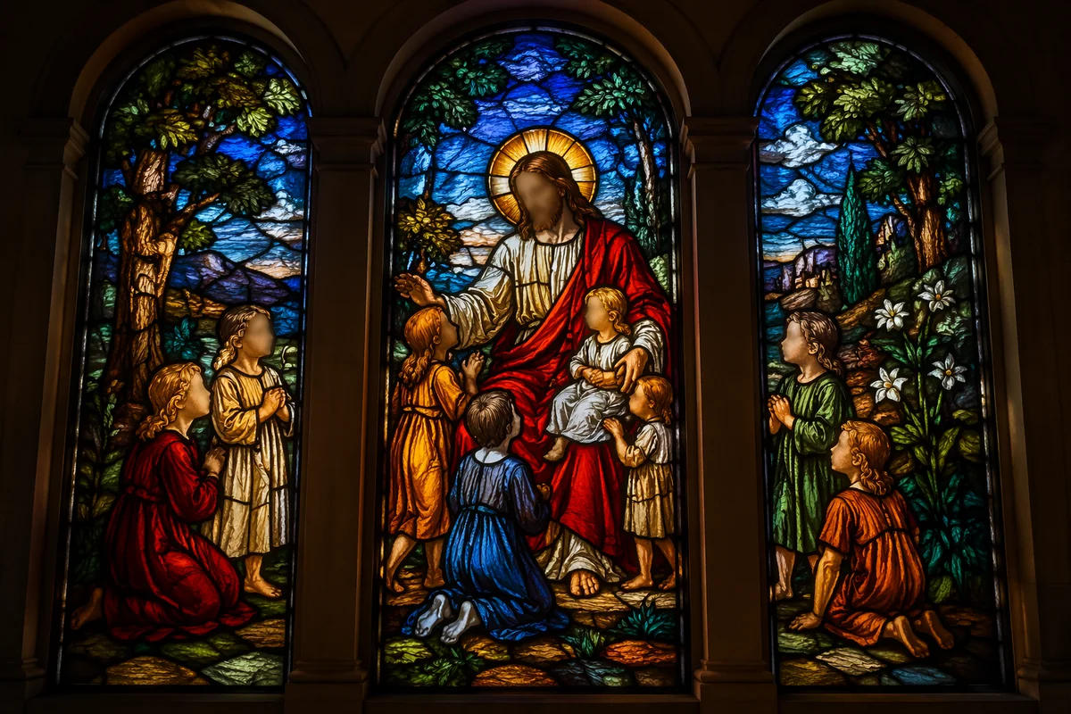 Jesus Blessing Children in Stained Glass