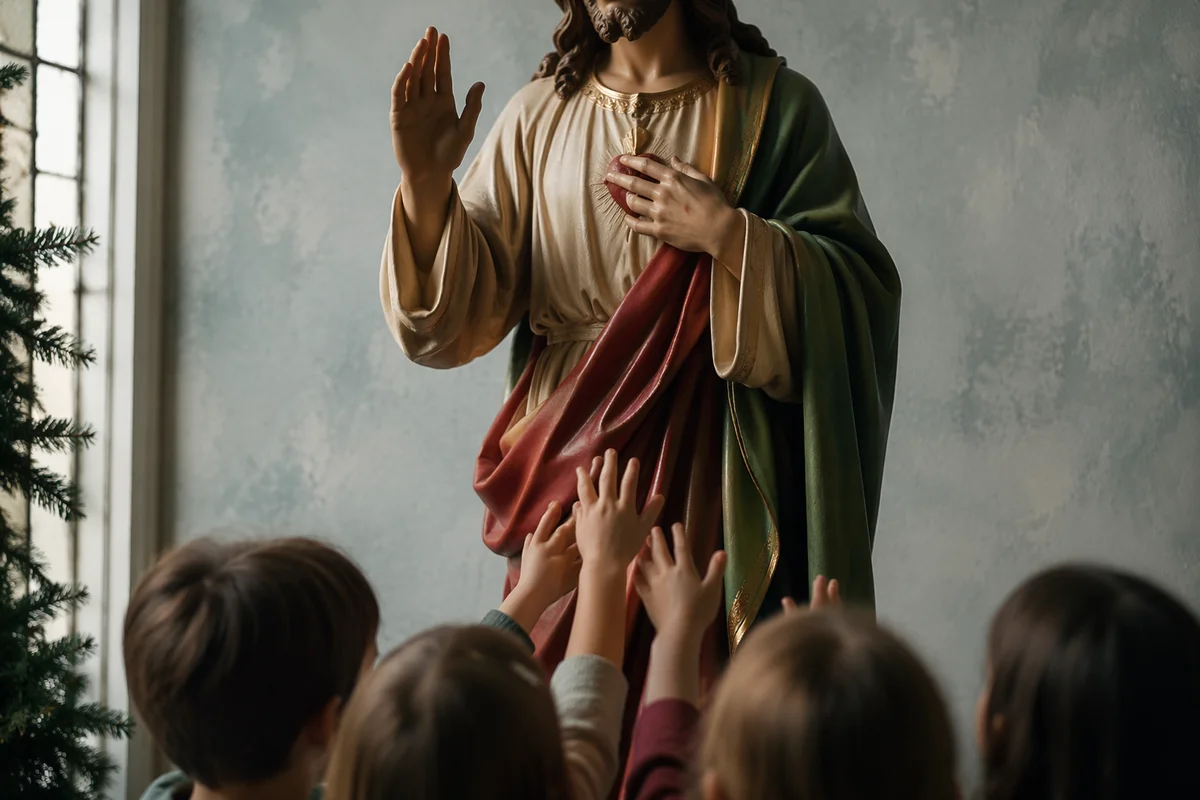 Jesus Blessing Children in Evergreen Light