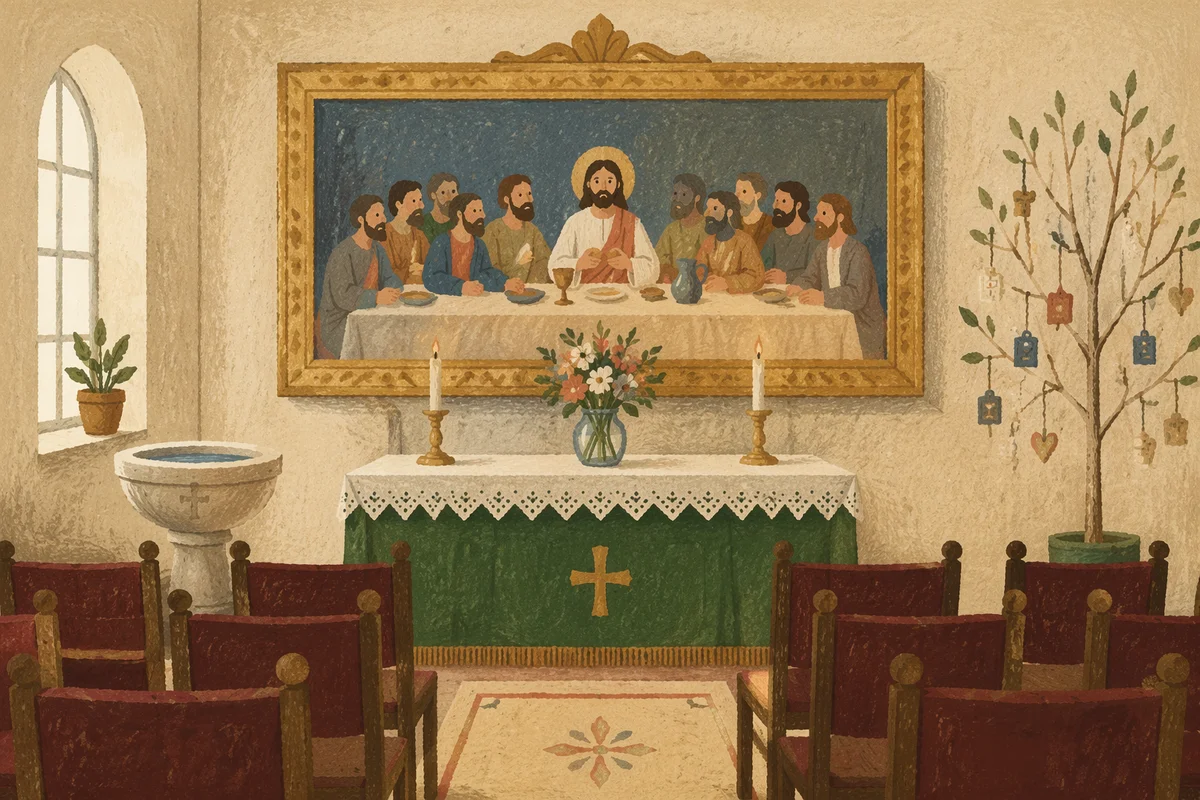 Chapel Interior with Last Supper Painting