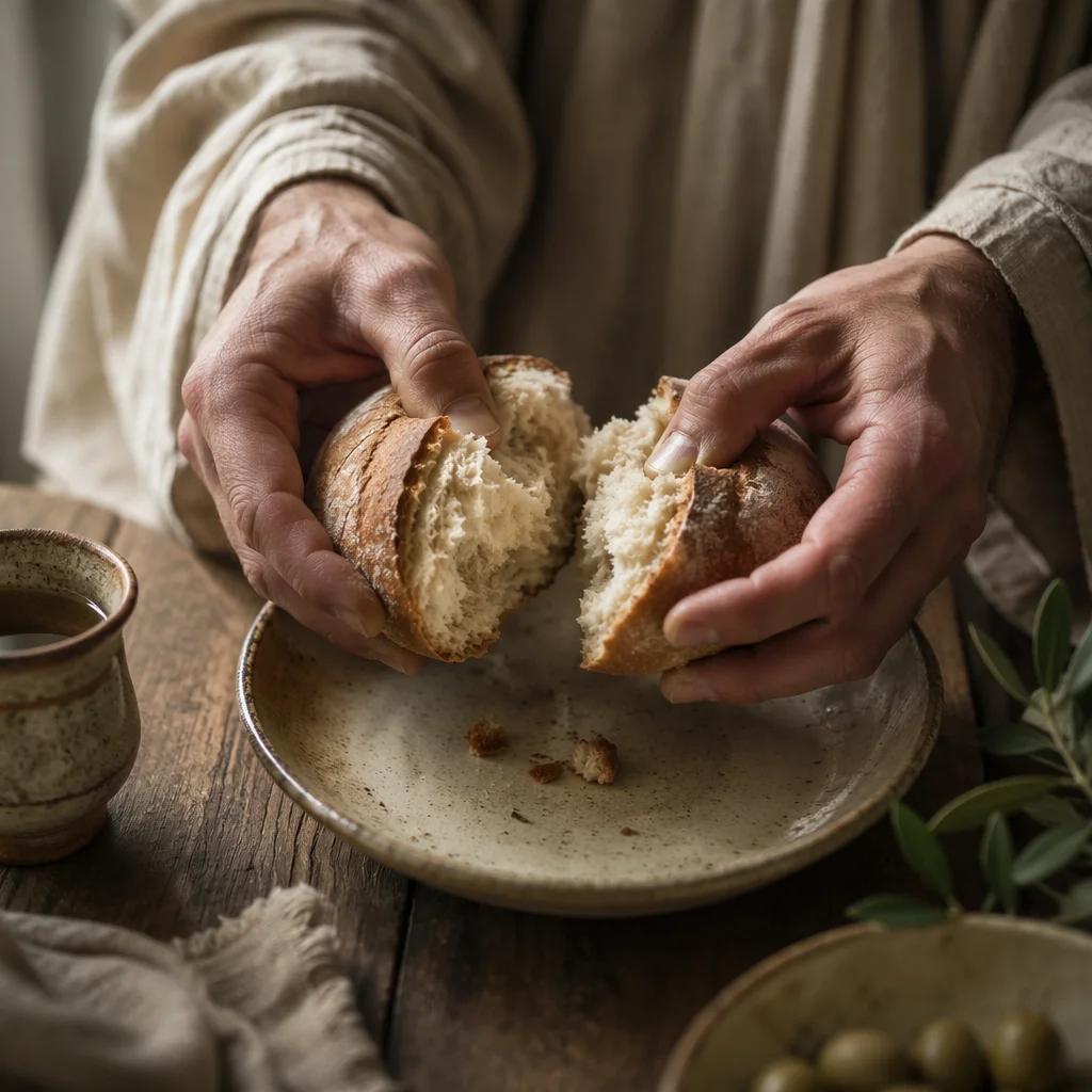 Jesus Breaking Bread Last Supper Scene