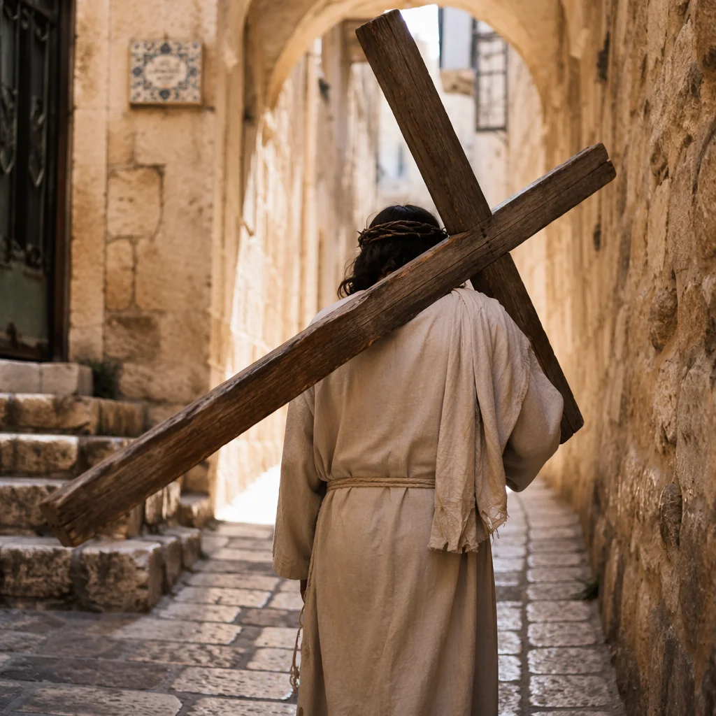 Jesus Carrying Cross on Via Dolorosa