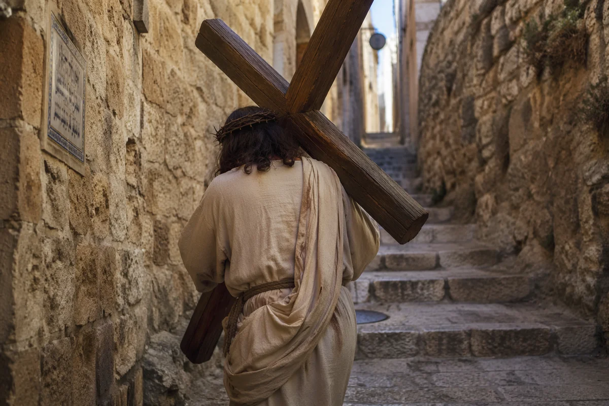 Jesus Carrying the Cross on Via Dolorosa